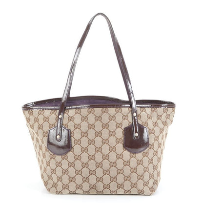 Gucci GG Canvas Leather Tote Bag Shoulder Hand 211976 Brown Genuine Leather