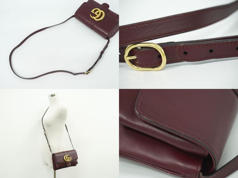 Authentic Gucci GG Marmont Arli Shoulder Bag Pochette Leather Bordeaux 550129
