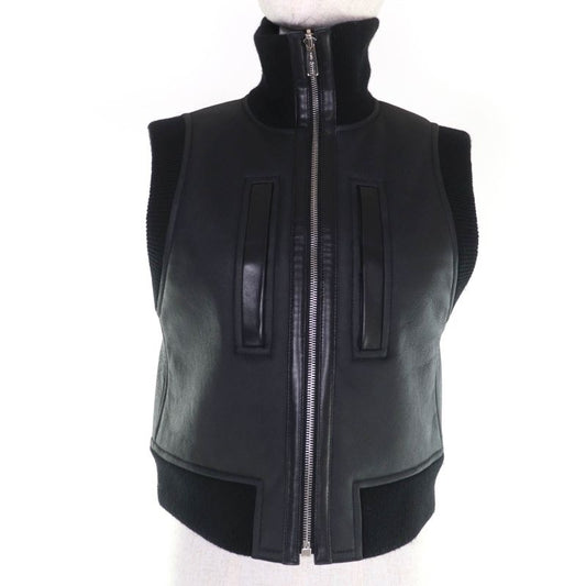 Hermes 23 AW 3 H1231 D5 Sheep Leather Cashmere Knit Switching Reversible ZIP UP