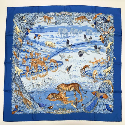Hermes Carre 90 LA Treve DE L EAU Water Truce Scarf Silk Blue Multicolor