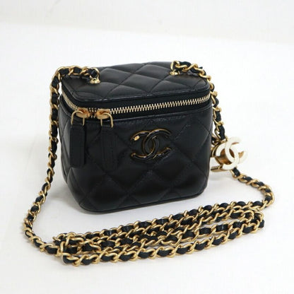 Chanel Vanity Chain Shoulder Bag Lambskin Black Gold