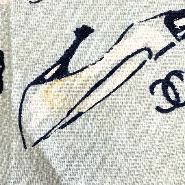 Chanel Scarf Handkerchief Bandana Camellia Logo Coco Mark Light Blue Black
