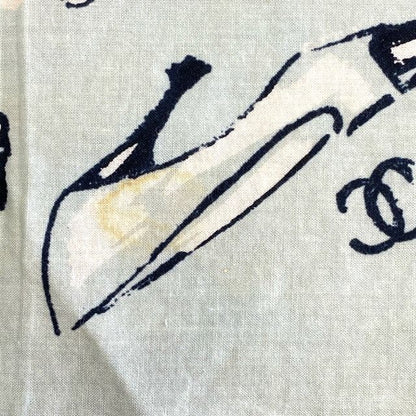 Chanel Scarf Handkerchief Bandana Camellia Logo Coco Mark Light Blue Black