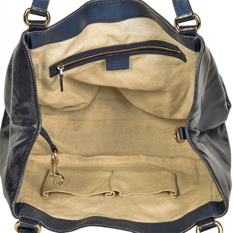 Gucci Soho Handbag Patent Leather 282309 Navy Gold Hardware Enamel Tassel