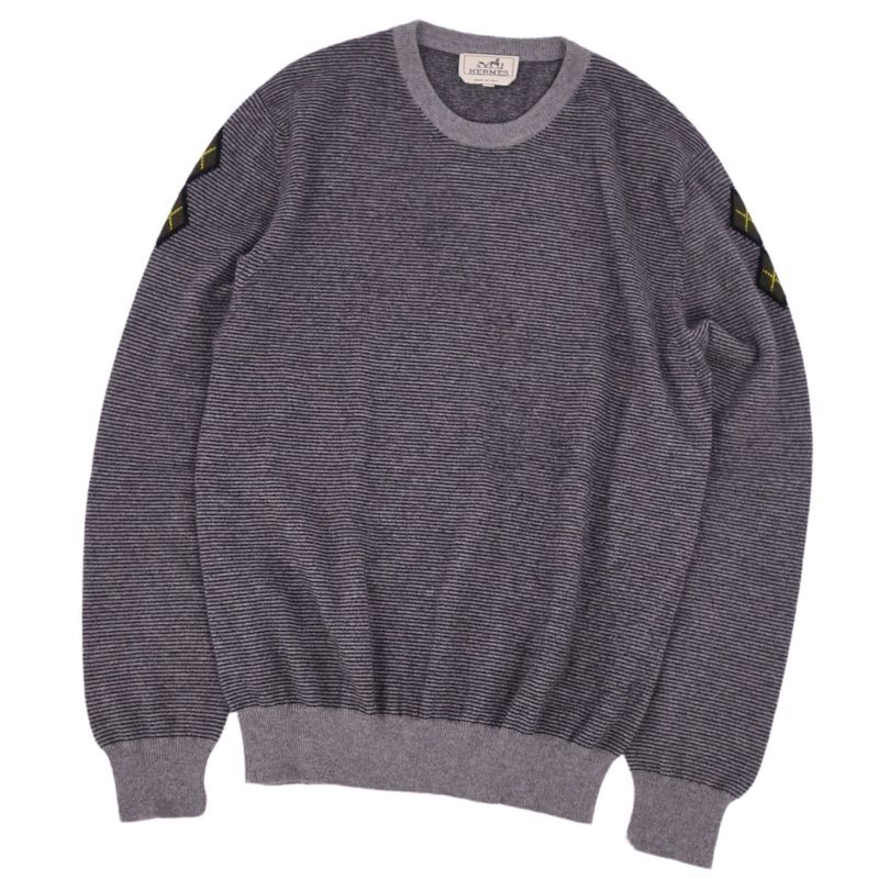 Hermes Knit Sweater Long Sleeve Long Sleeve Striped 100% Cashmere Tops Men's XL