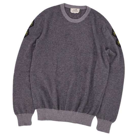 Hermes Knit Sweater Long Sleeve Long Sleeve Striped 100% Cashmere Tops Men's XL