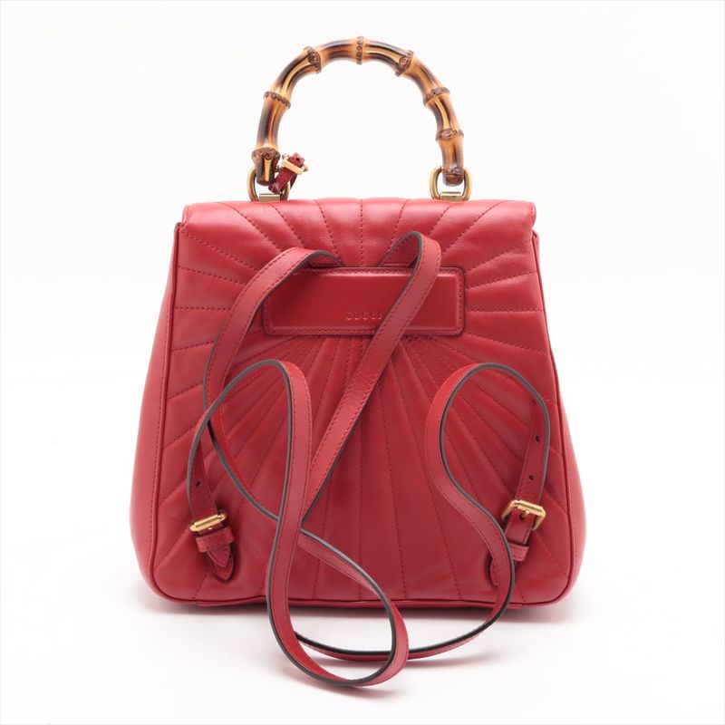 Gucci Bamboo Queen Margaret Leather Backpack Bee Red 476664 Made In Italy