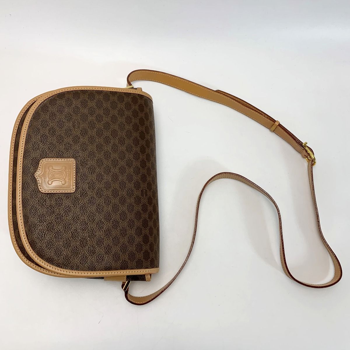 Celine Macadam M14 Brown Shoulder Bag Ladies Gold Hardware