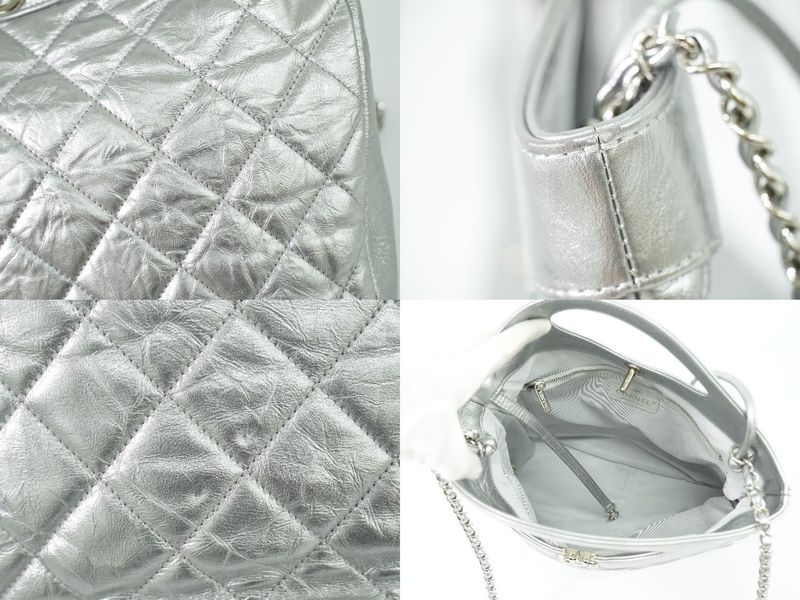 Authentic Chanel 31 Coco Mark 2WAY Chain Shoulder Bag Handbag Leather Silver