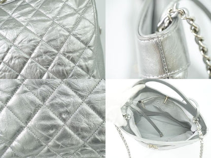 Authentic Chanel 31 Coco Mark 2WAY Chain Shoulder Bag Handbag Leather Silver