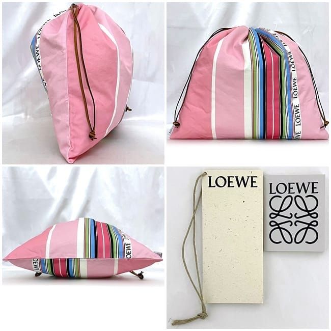 Loewe Drawstring Bag Ec22948 Pink Stripe Excellent Condition Large