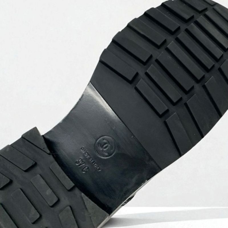 Chanel Boots Short Boots Shoes Leather Velor Black Coco Mark Pearl Lace Up