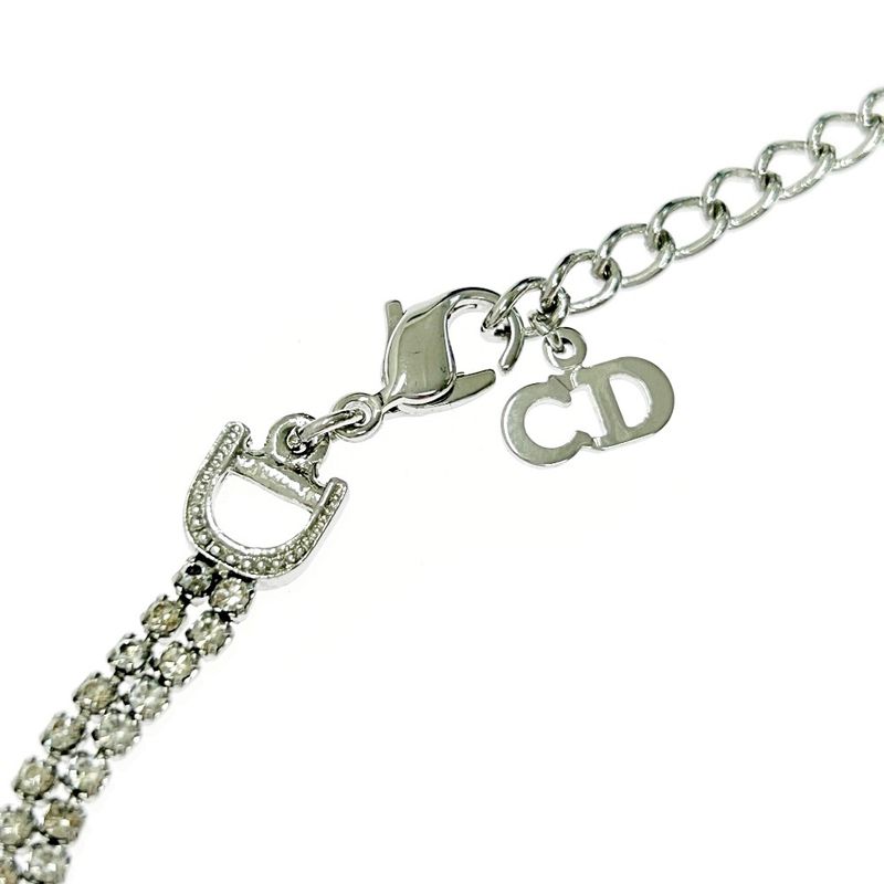 Christian Dior Metal Rhinestone D Logo Necklace Women's Silver 348024 Necklace