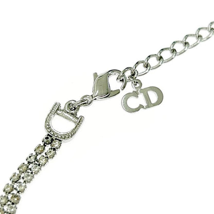 Christian Dior Metal Rhinestone D Logo Necklace Women's Silver 348024 Necklace