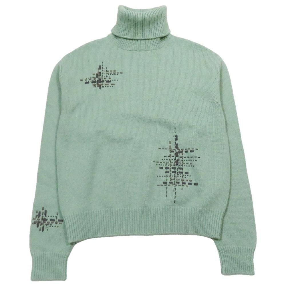 Hermes Cashmere Turtleneck Sweater Knit Long Sleeve Lambskin Braided Stitch Top