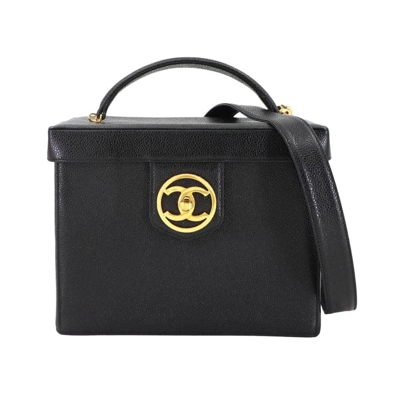 Chanel Caviar Leather Vanity 2-Way Hand Shoulder Bag Black Vintage