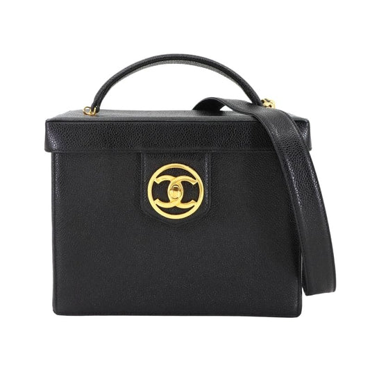 Chanel Caviar Leather Vanity 2-Way Hand Shoulder Bag Black Vintage