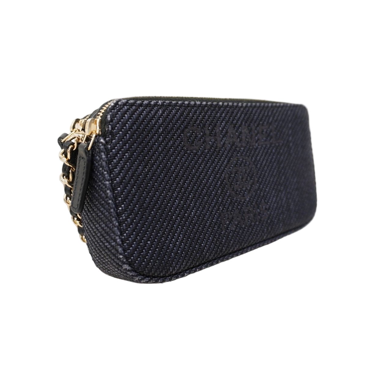 Chanel Shoulder Wallet Deauville Tweed Navy Champagne Gold Handbag — view 2