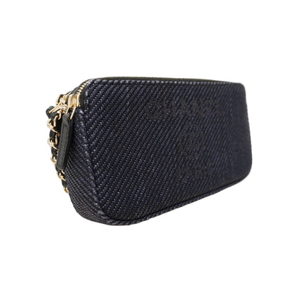 Chanel Shoulder Wallet Deauville Tweed Navy Champagne Gold Handbag — view 2