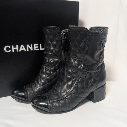 Chanel CC Logo Short Boots Quilted Black
