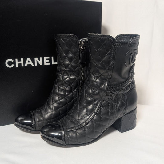 Chanel CC Logo Short Boots Quilted Black