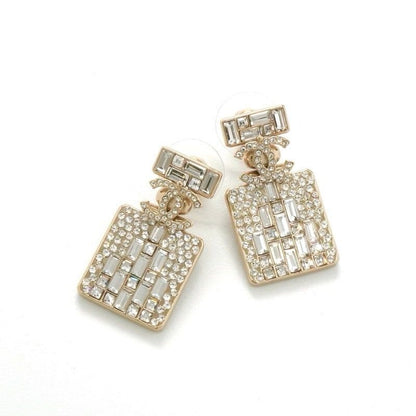 Chanel Earrings Gold Coco Mark Rhinestone Perfume Bottle