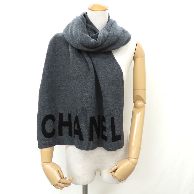 Chanel Shawl Aaa623 Gray-×black 2025 Cruises Cashmere Logo Simple