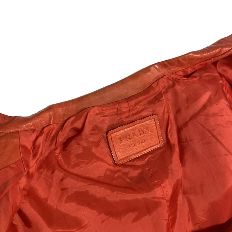 Prada Riders Jacket Size 38 S Women's Orange Lamb Leather / Spring & Autumn