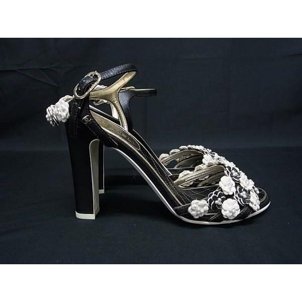 Chanel CC Logo Camellia Leather Heel Sandals 36 Shoes Black — view 2