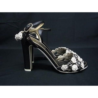Chanel CC Logo Camellia Leather Heel Sandals 36 Shoes Black — view 2