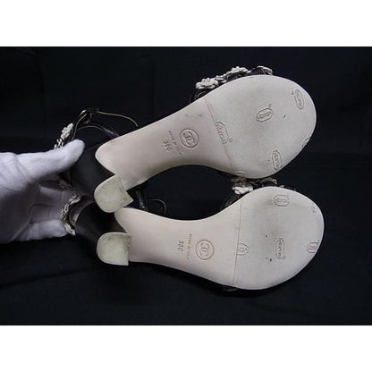 Chanel CC Logo Camellia Leather Heel Sandals 36 Shoes Black — view 4