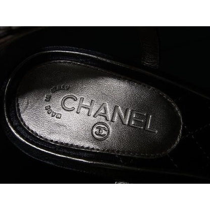 Chanel CC Logo Camellia Leather Heel Sandals 36 Shoes Black — view 6