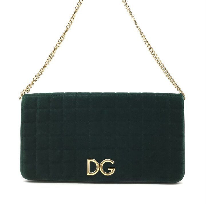 Dolce & Gabbana Velvet Quilted Chain Shoulder Bag Green