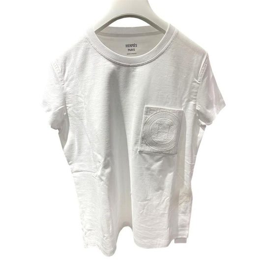 Hermes T-Shirt Embroidered Pocket White Cotton Jersey 100% Cotton 《mosaic》