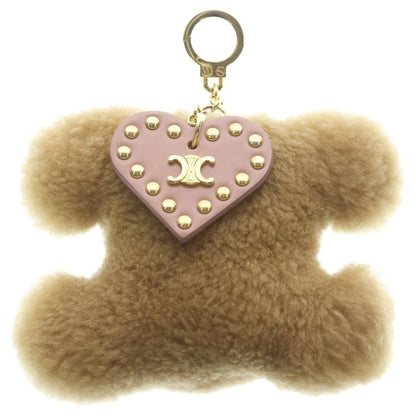 Celine Triomphe Pom Charm Logo Bag Key Ring Pink Brown
