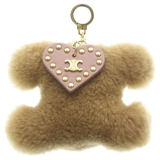 Celine Triomphe Pom Charm Logo Bag Key Ring Pink Brown