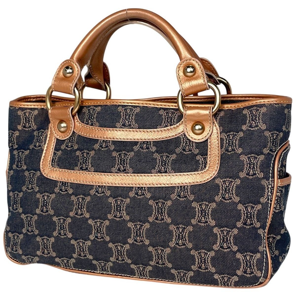 Celine Boogie Bag Paris Macadam Lame Handbag Denim Blue Brown