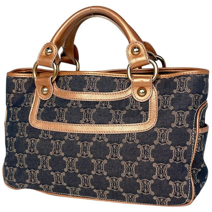 Celine Boogie Bag Paris Macadam Lame Handbag Denim Blue Brown