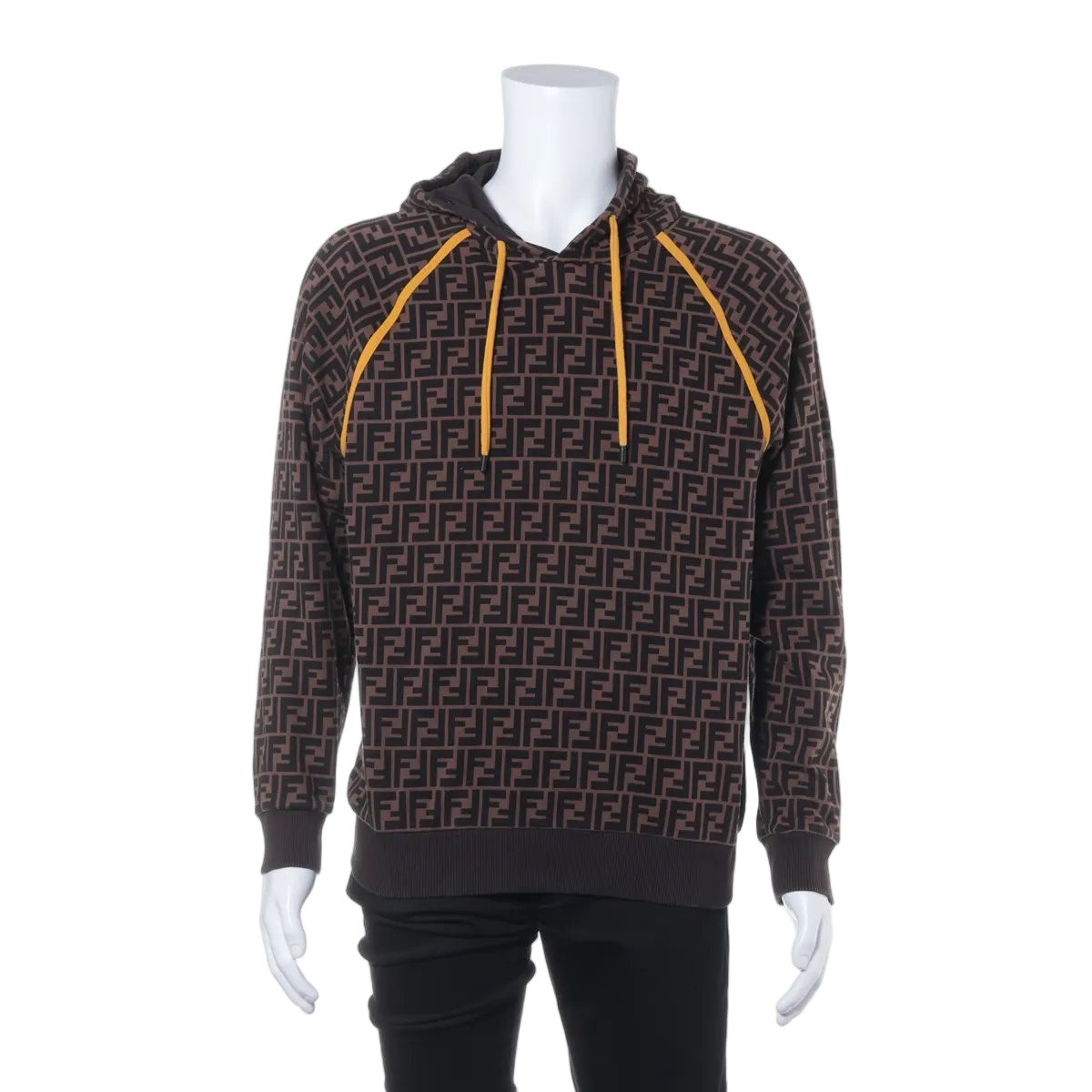 Fendi Tag Zucca FF Pattern Hoodie L Top Brown