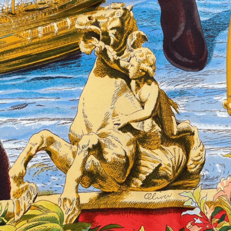 Hermes Carre 90 Scarf Les Ameriques Americas Columbus Silk Navy Multicolor