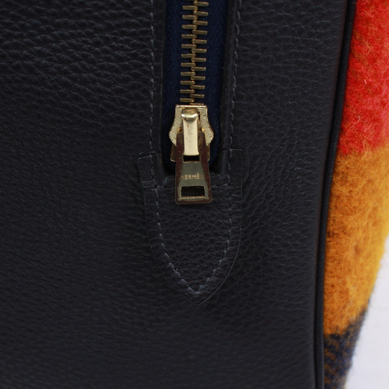 Hermes Lo Cabasall Victoria Leather X Wool Yellow X Orange X Navy Shoulder Bag