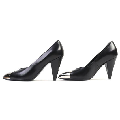 Celine 790810 Metal Toe Leather Pumps Black Silver 35 Storage With Bag Made In
