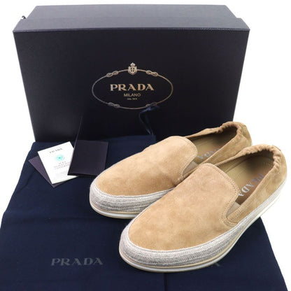 Prada 2dg126 Suede Leather Shoes Slip-on Natural 6.5 With Box And Storage Bag