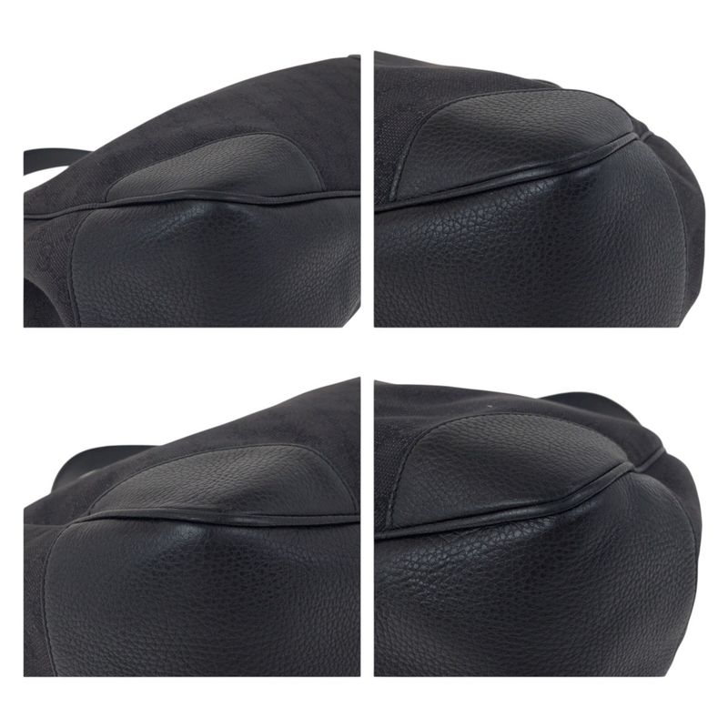 Gucci Black Gold Hardware GG Canvas/leather 257268 Shoulder Bag Handbag Women