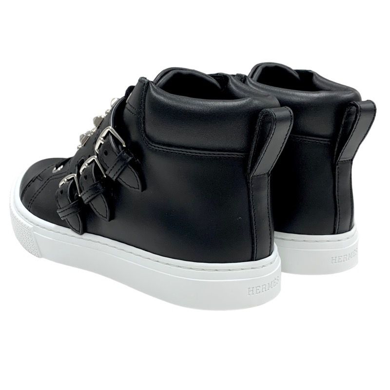 Hermes Hanky ​​sneakers Shoes Leather Black Silver Unused Studded High Cut