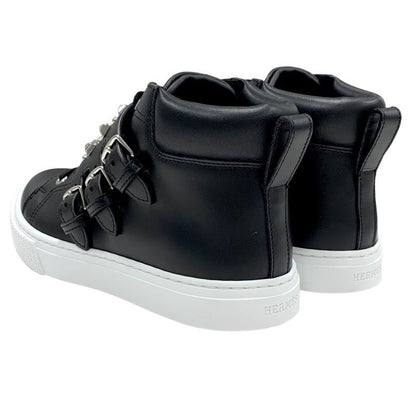 Hermes Hanky ​​sneakers Shoes Leather Black Silver Unused Studded High Cut