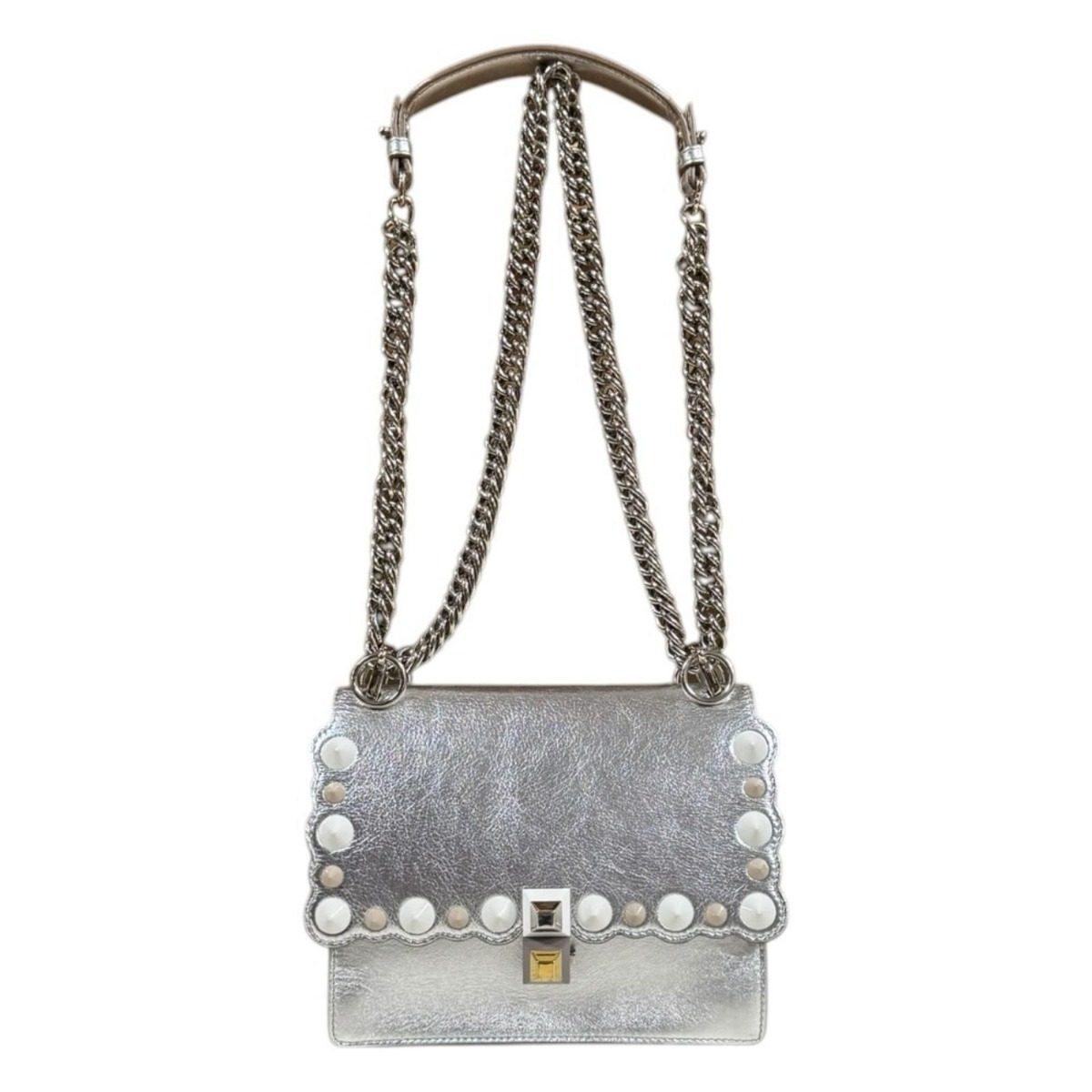 Fendi Canai Mini Shoulder Bag Leather Silver