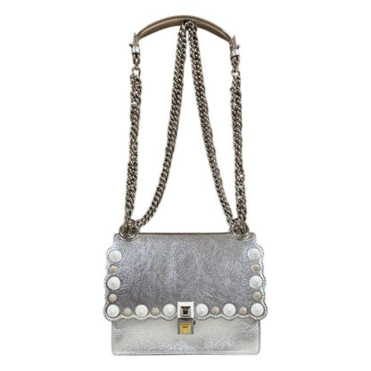 Fendi Canai Mini Shoulder Bag Leather Silver
