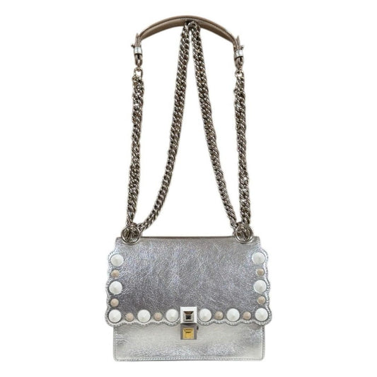 Fendi Canai Mini Shoulder Bag Leather Silver