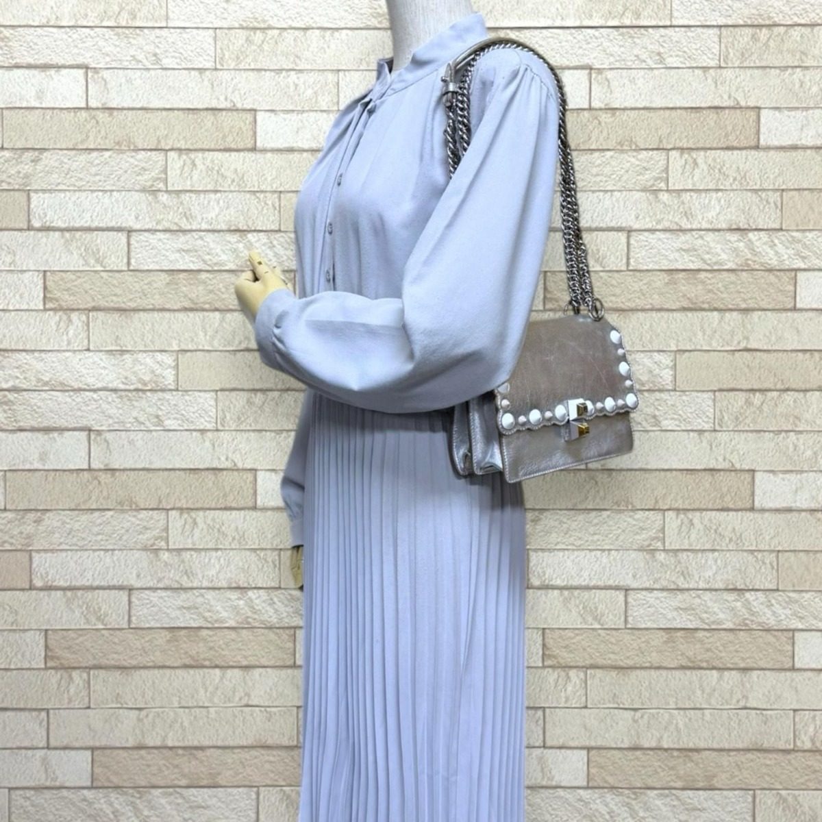 Fendi Canai Mini Shoulder Bag Leather Silver — view 2